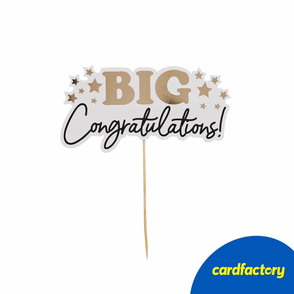 Image of Big Congratulations Card Cake Topper | Card and Wood Material | Perfect for Celebrations | Dimensions 18cm x 14.5cm