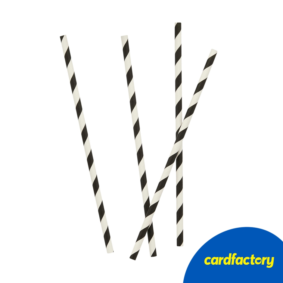 Image of Monochrome Striped Paper Straws - Pack of 16