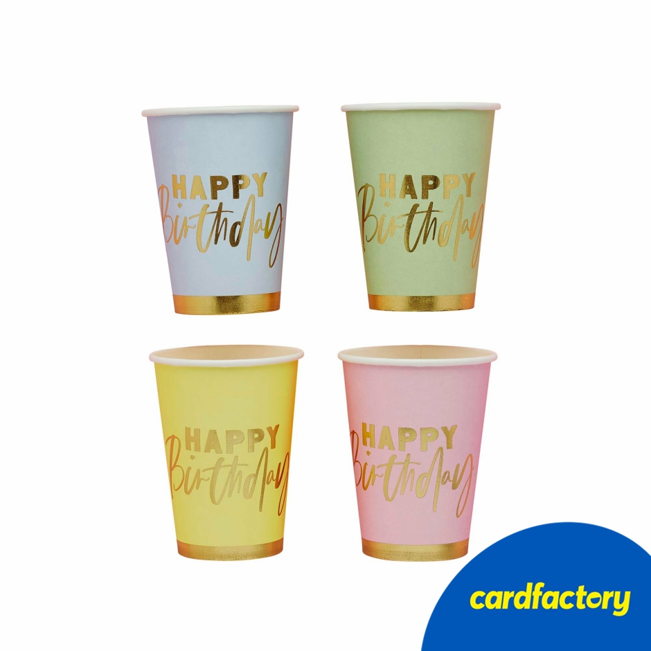 Image of Pastel Happy Birthday Paper Cups - Pack of 8