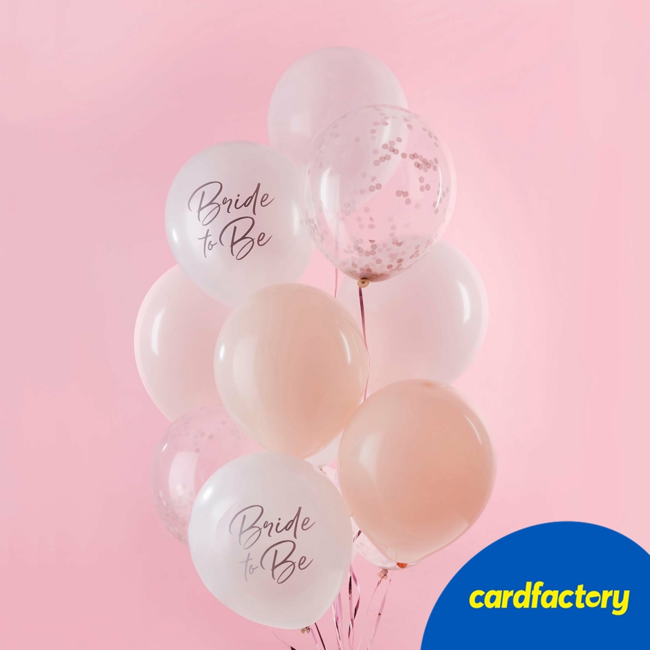 Image of Bride to Be Balloon Bundle | 12-Inch Latex Balloons | Pack of 12 | Hen Party Decoration | Includes Plain &amp; Confetti Designs
