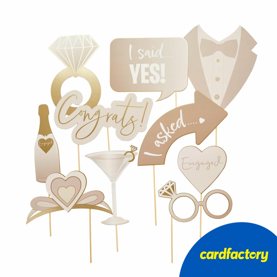 Image of Engagement Photo Booth Props | Fun Party Accessories | Pack of 10 Assorted Designs | Perfect for Selfies and Celebrations