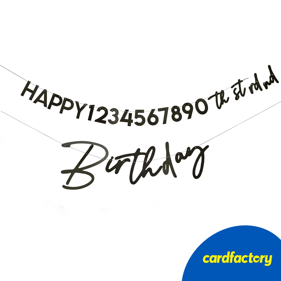 Image of Black Happy Birthday Card Banner | Customisable Elegant Design | Perfect for Milestone Celebrations | 4m Length | Durable Card &amp; String Materials