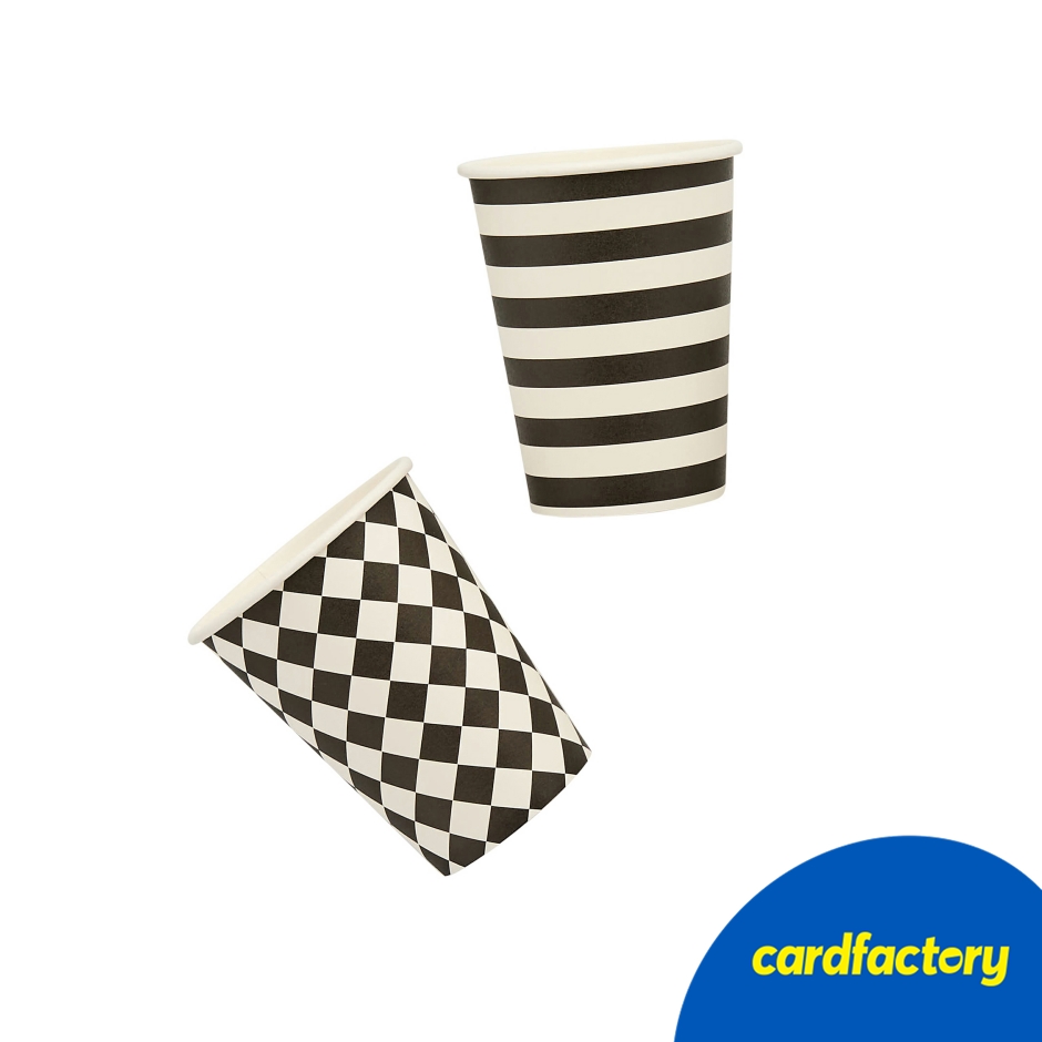 Image of Monochrome Striped &amp; Diamond Paper Cups - Pack of 8