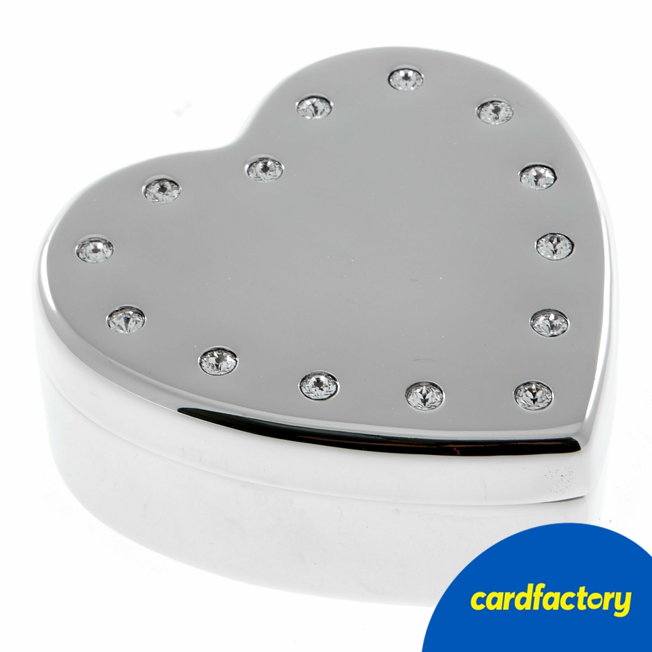 Image of Heart-Shaped Jewellery Box | Stainless Steel with Diamante Lid | Velvet Lining | 8.5cm x 8cm x 3.7cm