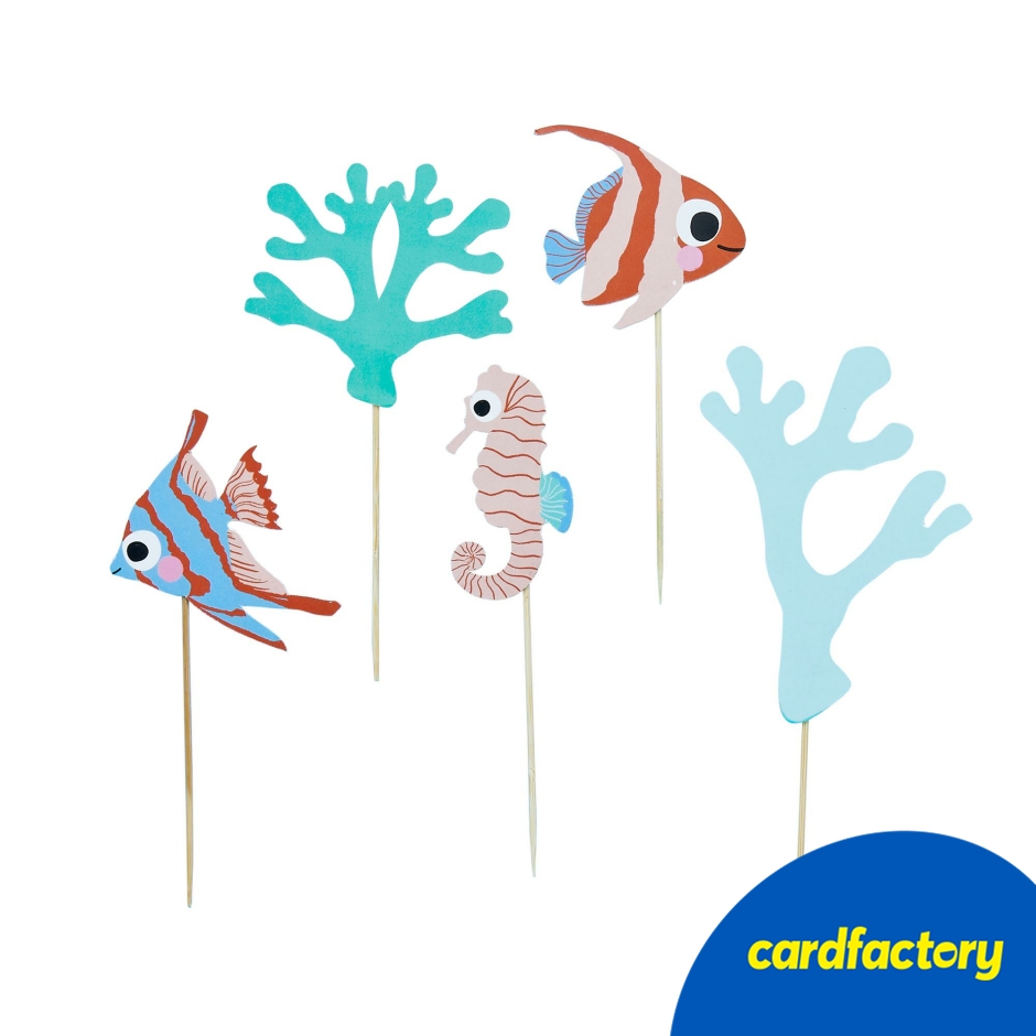 Image of Fish &amp; Coral Card Cake Topper Set