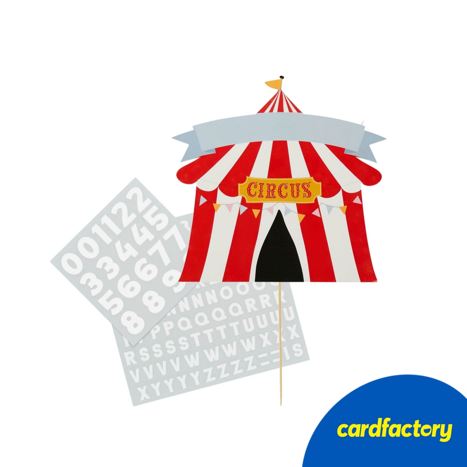 Image of Customisable Circus Cake Topper | Includes Number &amp; Letter Stickers | Card and Wood Material | 17.5cm x 17.5cm