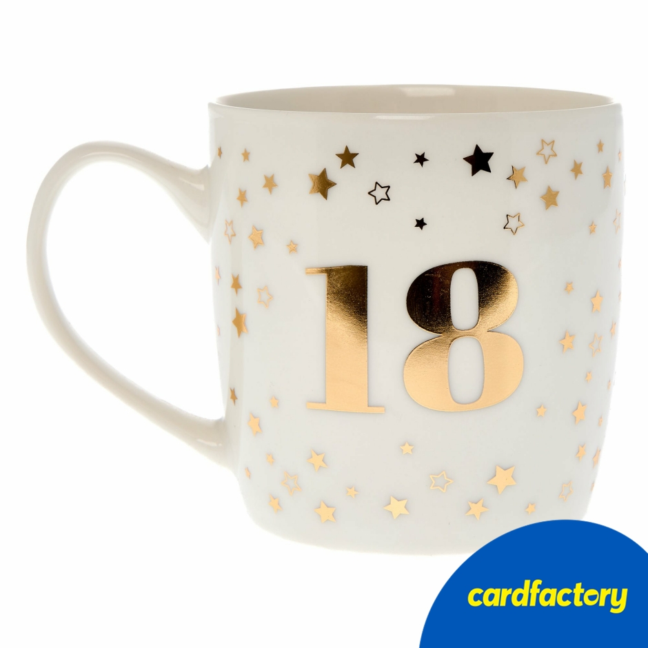 Image of 18th Birthday Mug with Gift Box | Blue &amp; Gold Design | Ceramic Material | Perfect Milestone Gift | 9cm x 9cm Size