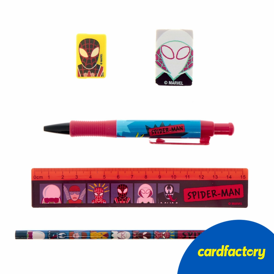 Image of Marvel Spider-Man Stationery Set | School &amp; Office Supplies | Includes Pencil, Pen, Ruler, Sharpener, Eraser | Handy Plastic Case | Compact Size 20.5cm x 8.5cm