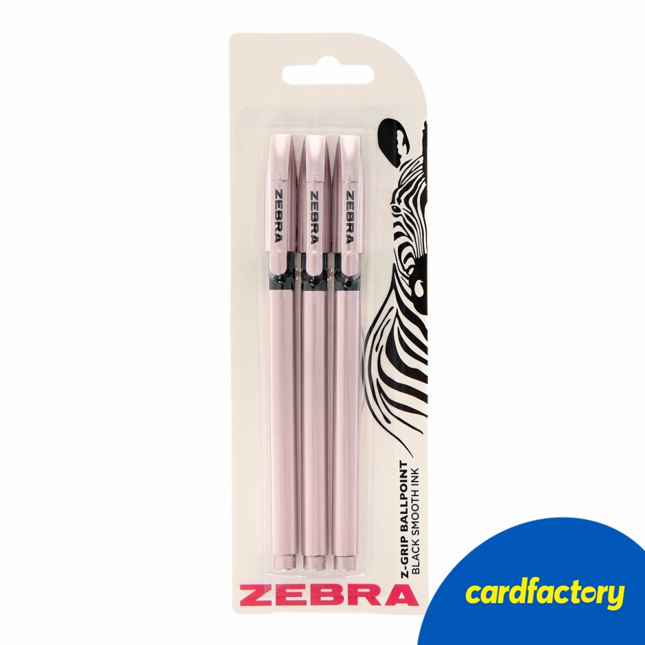 Image of Zebra Z Grip Ballpoint Pens Pack | Rose Gold Gift Design | Smooth Writing | Black Ink | Pack of 3 | 20.5cm x 7cm x 1.5cm