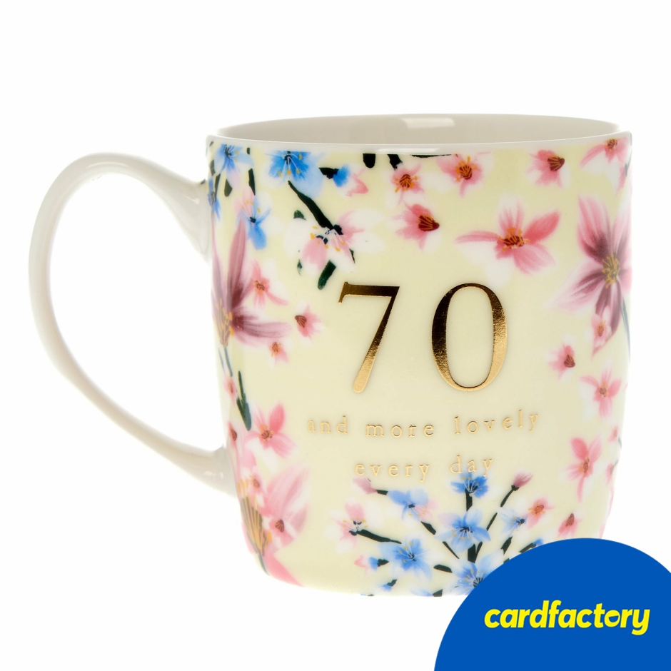 Image of 70 &amp; More Lovely Every Year Mug In A Box | Ceramic 70th Birthday Mug | Floral Design | Cardfactory