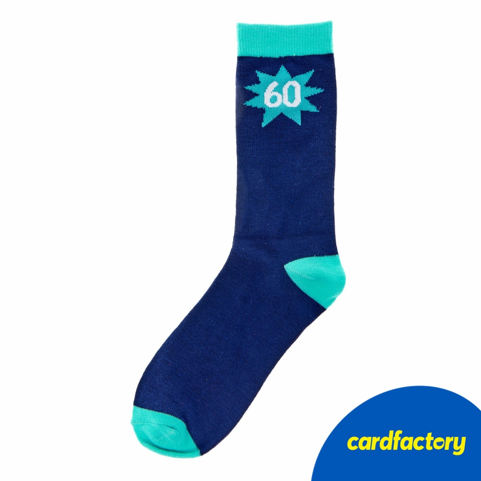 Image of 60th Birthday Socks for Men | Bold Light &amp; Dark Blue Design | Comes with Matching Gift Box | One Size | Polyester &amp; Elastane Blend