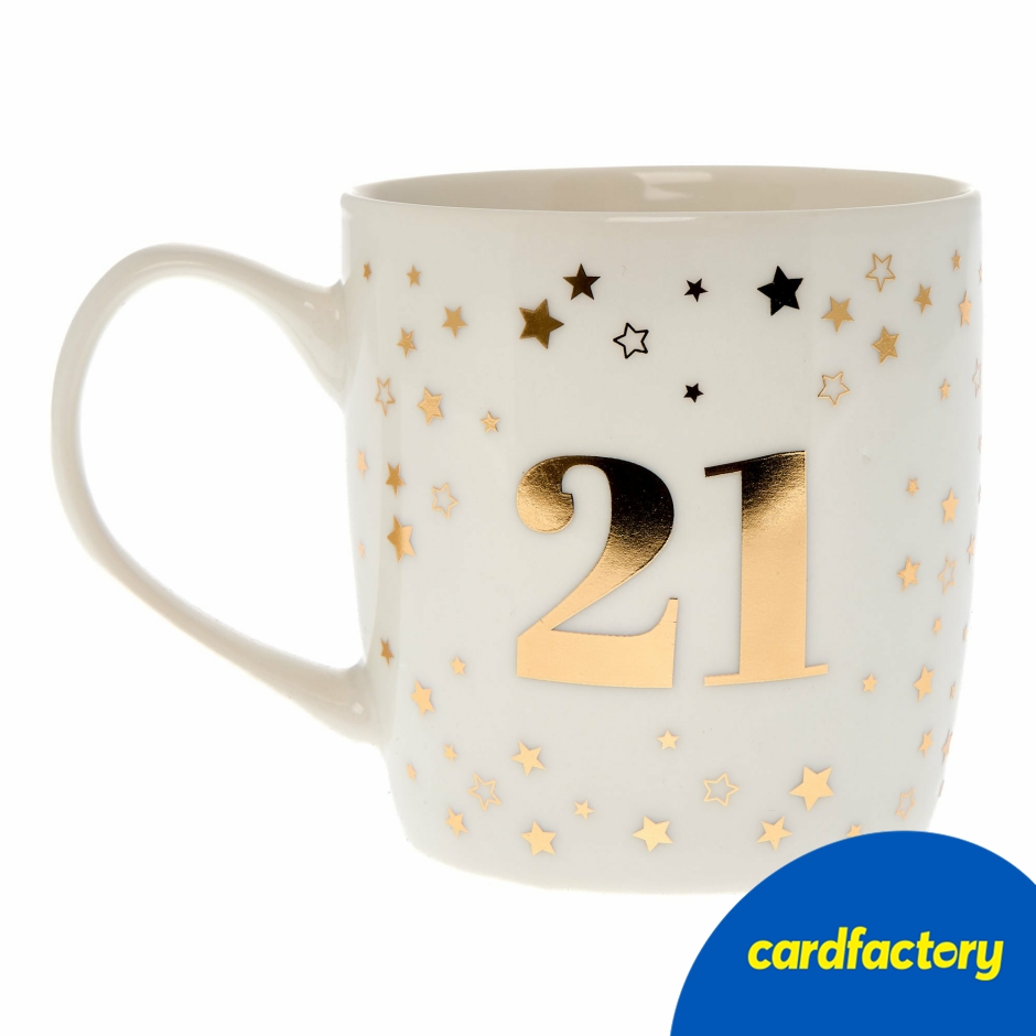 Image of 21st Birthday Mug | Blue &amp; Gold Ceramic Design | Gift Box Included | 9cm x 9cm | Perfect Milestone Gift