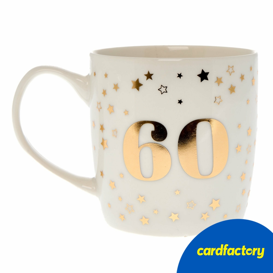 Image of 60th Birthday Mug with Box | Blue &amp; Gold Ceramic Gift | Hot Drinks Use | 9cm x 9cm