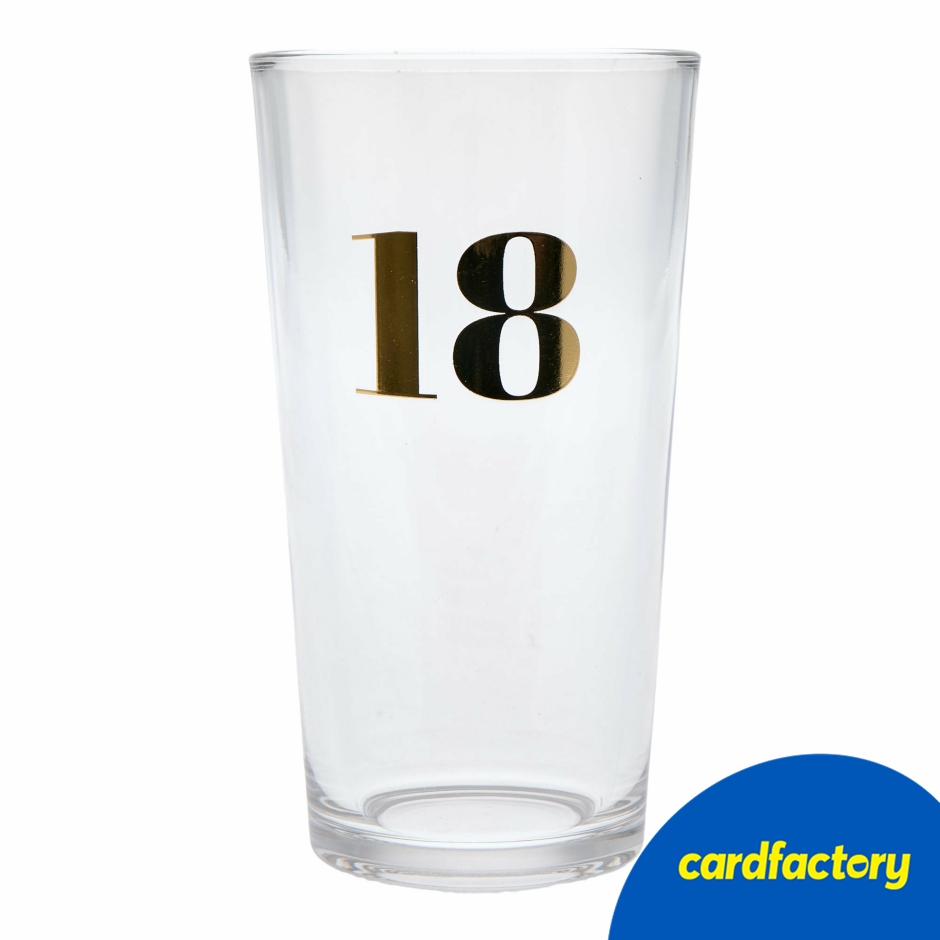 Image of 18th Birthday Pint Glass | Blue &amp; Gold Design | Classic Celebration Gift | 18cm x 9.3cm x 8.5cm | Glass Material