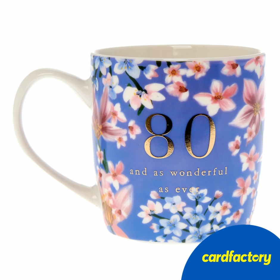 Image of 80 &amp; As Wonderful As Ever Mug In A Box | Ceramic 80th Birthday Mug | Floral Design | Cardfactory