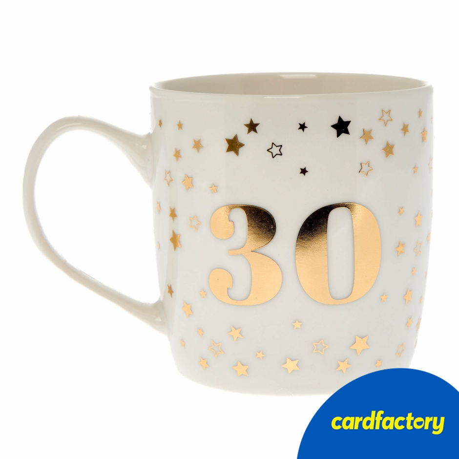 Image of Blue &amp; Gold 30th Birthday Mug | Ceramic Gift with Large Number 30 | Includes Matching Gift Box | 9cm x 9cm