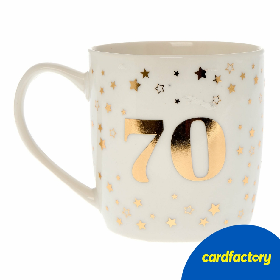 Image of Blue &amp; Gold 70th Birthday Mug in Gift Box | Ceramic | Perfect Milestone Gift | 9cm x 9cm | Hot Drinks Use