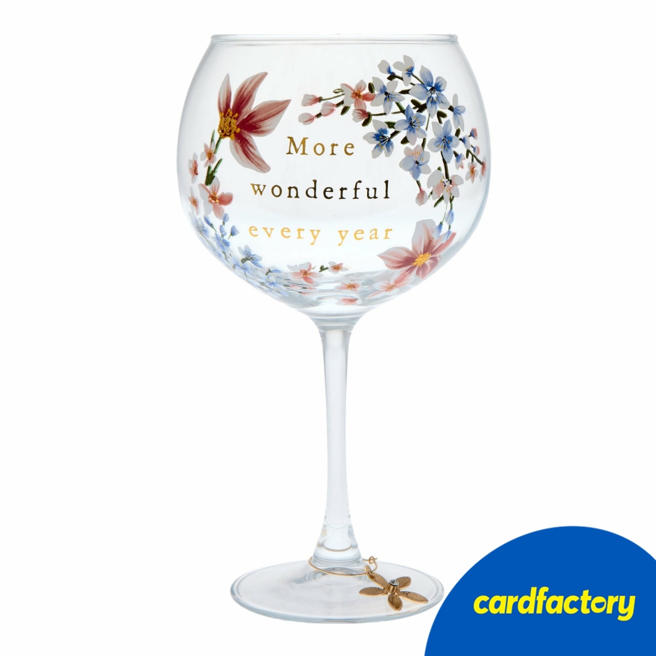 Image of Special Birthday More Wonderful Every Year Gin Glass | Birthday Gift for Her | Floral Design Gin Glass | Cardfactory