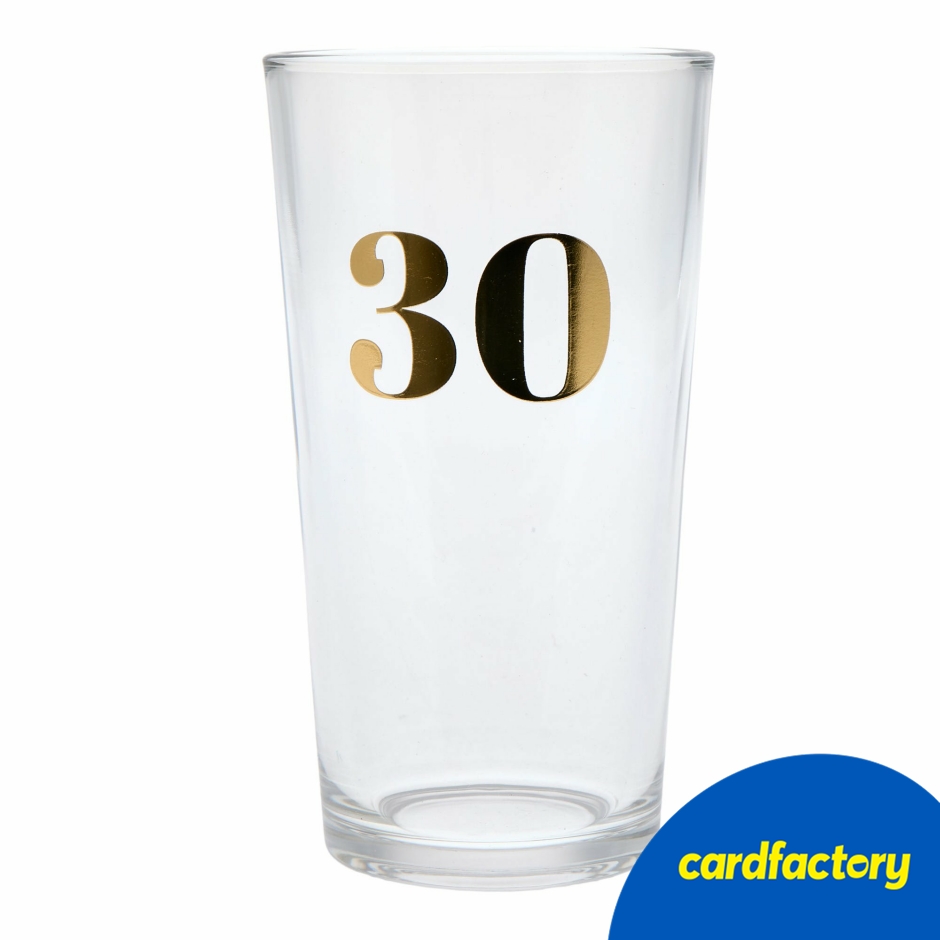 Image of Blue &amp; Gold 30th Birthday Pint Glass | Classic Celebration Glassware | Hand Wash Only | Glass Material | 18cm x 9.3cm x 8.5cm
