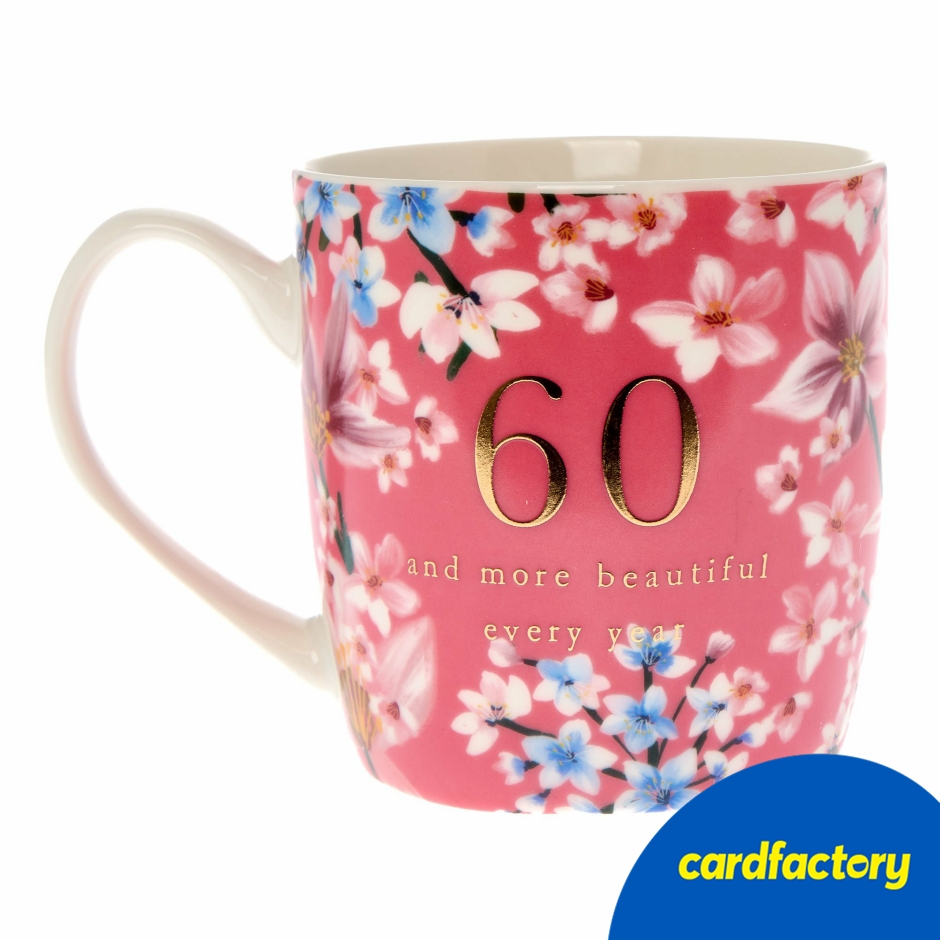 Image of 60 &amp; More Beautiful Every Year Mug In A Box | Ceramic 60th Birthday Mug | Floral Design | Cardfactory
