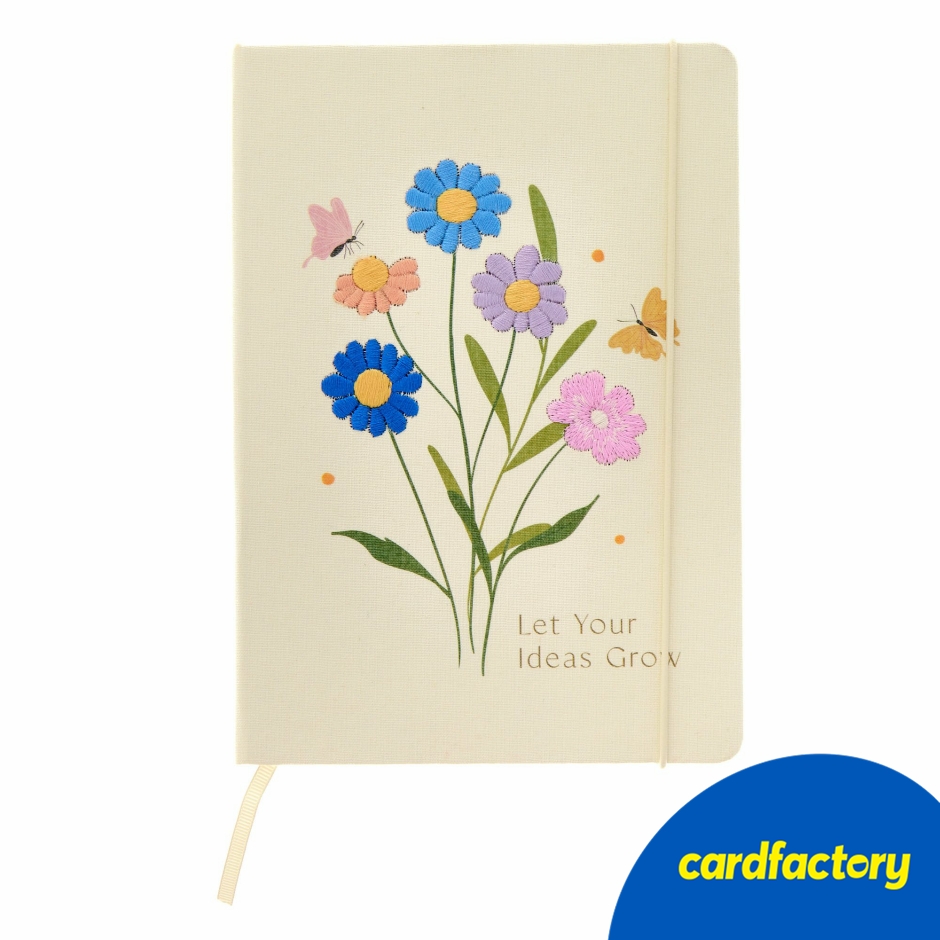 Image of Embroidered Floral Notebook | Hardback with Lined Paper | Elastic Strap &amp; Ribbon Bookmark | A5 Size