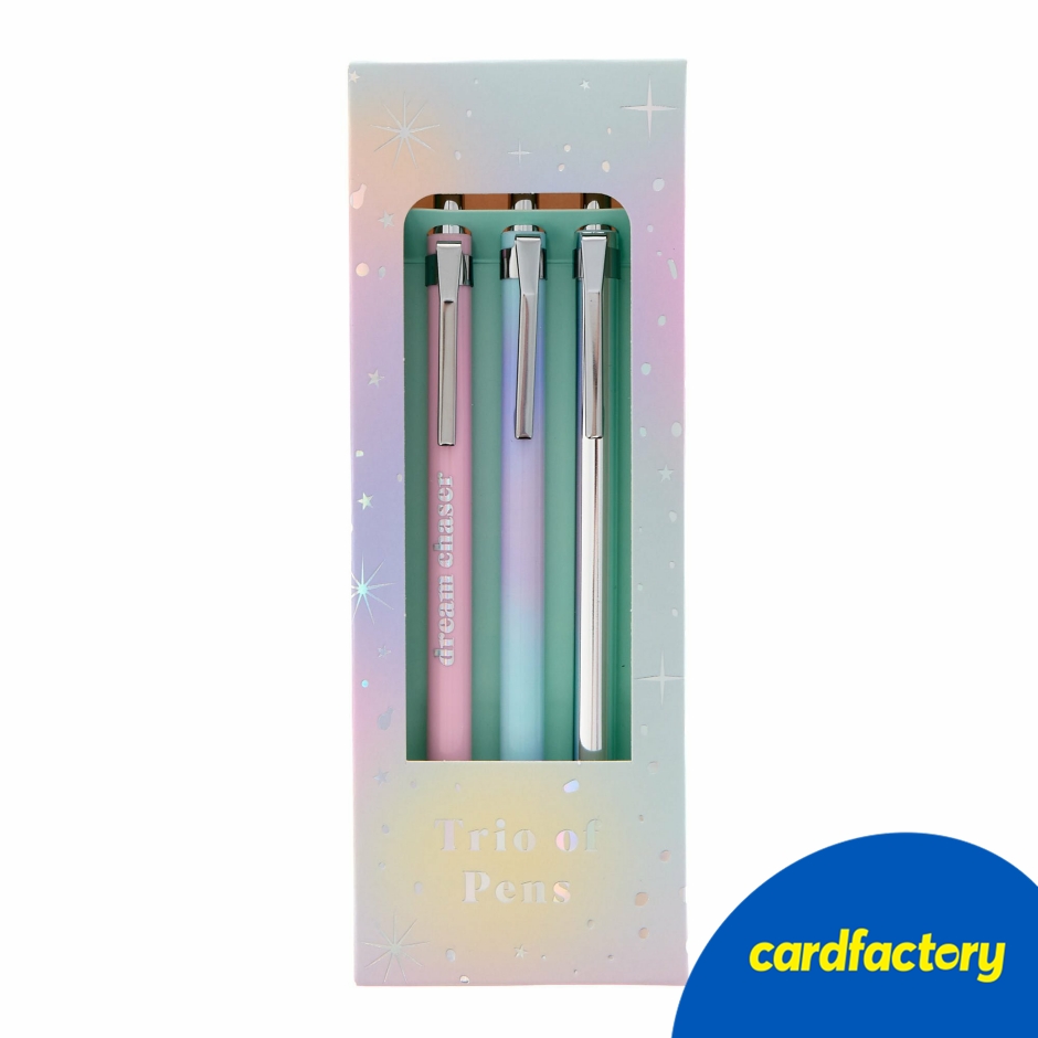 Image of Follow Your Dreams Ballpoint Pens Set | Silver, Blue/Purple Ombre, Pink | Stylish Gift | 3 Pack