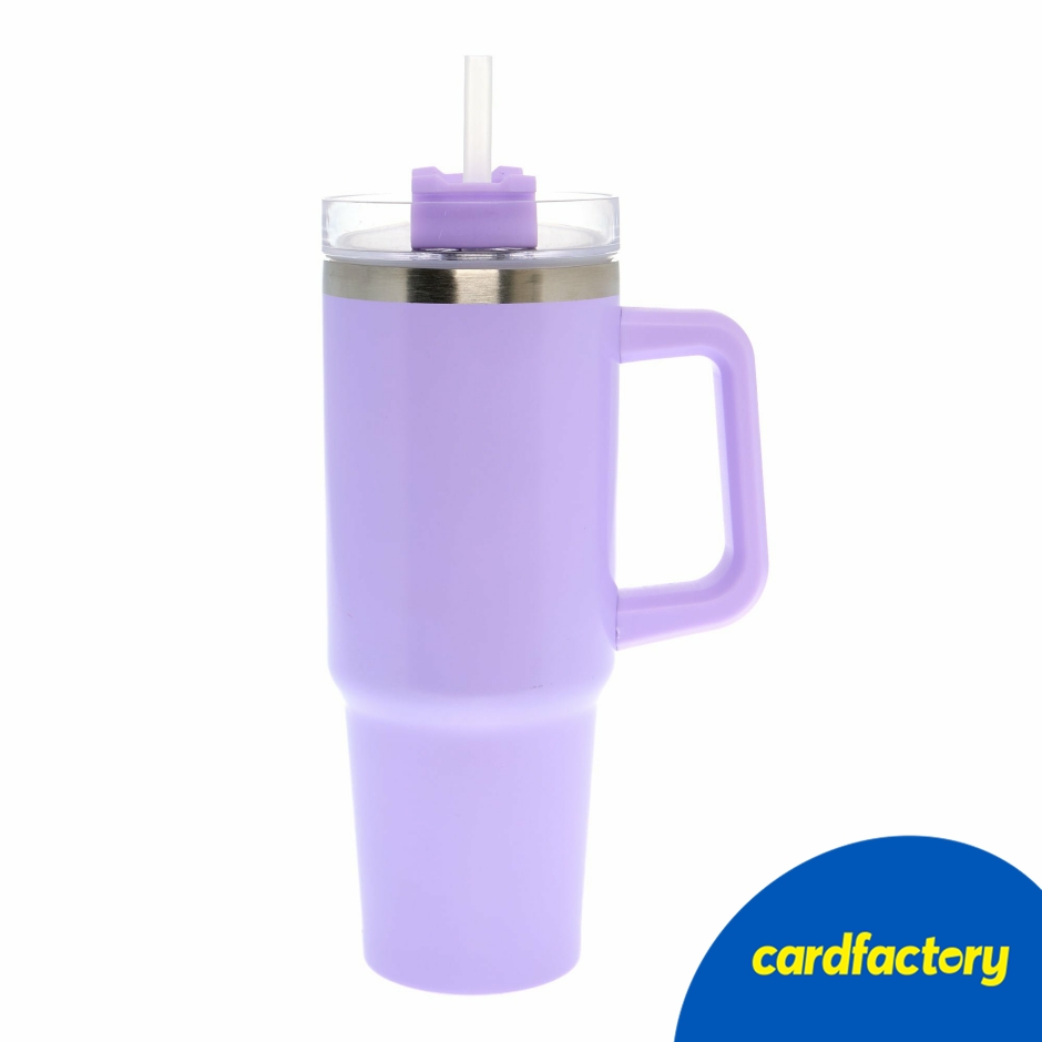 Image of Lilac Travel Mug | Boldly Coloured with Carry Handle | Screw-Top Lid &amp; Pull-Out Straw | Plastic Material | Ideal for Cold Drinks | 27.4cm x 12.8cm x 8.8cm