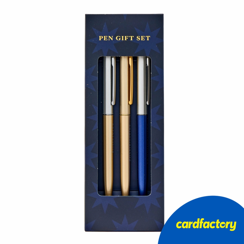Image of Star Ballpoint Pens | Pack of 3 | Inspirational Slogans | Blue, Gold, Silver | Elegant Gift Box