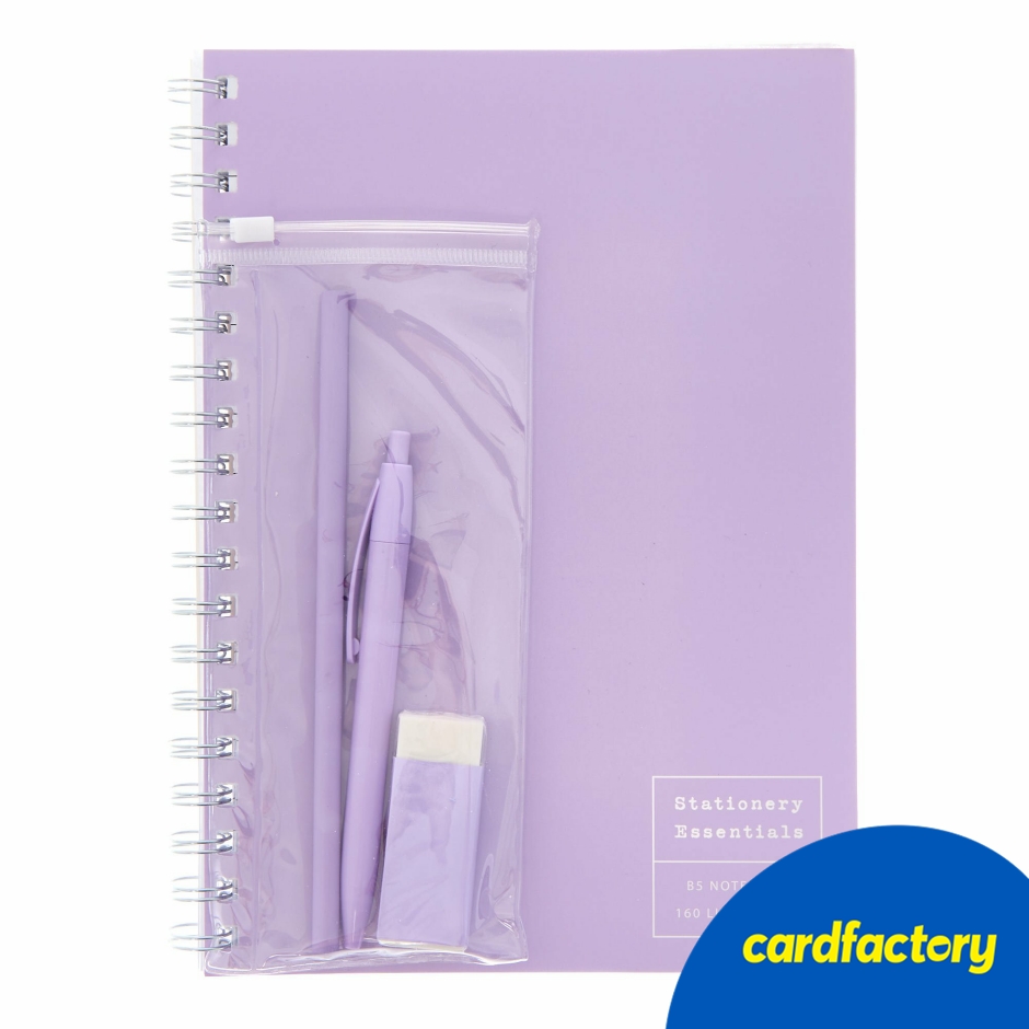 Image of Stationery Essentials Lilac B5 Notebook &amp; Pencil Case | Elegant Lilac Stationery Essentials | Ideal For Home/Work/School | Cardfactory