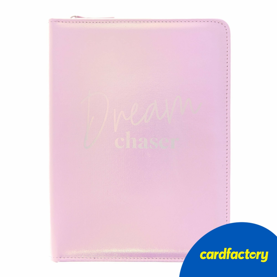 Image of Dream Chaser Folio Case with Notebook &amp; Pen | Pink Zippable Design | Includes Pockets &amp; Silver Ballpoint | 23.3cm x 18cm x 2.2cm