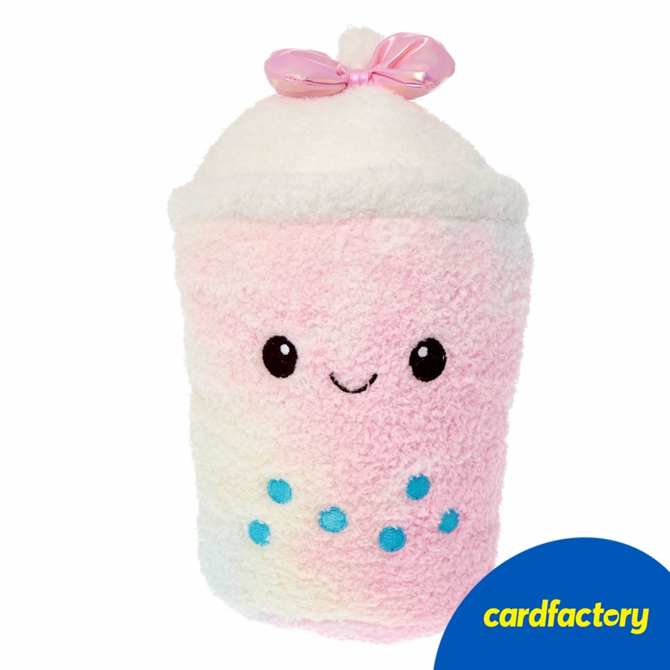 Image of Bubble Tea Soft Toy | Large Plush with Pink Bow | Cute Pastel Design | 100% Polyester | 23cm x 15cm x 11cm