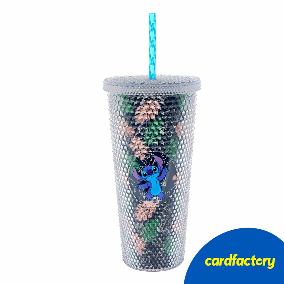 Image of Disney Stitch Travel Tumbler | Blue Alien Design | Plastic Material | Screw-Top Lid | Removable Straw | Cold Drinks Only | 26cm x 10.5cm