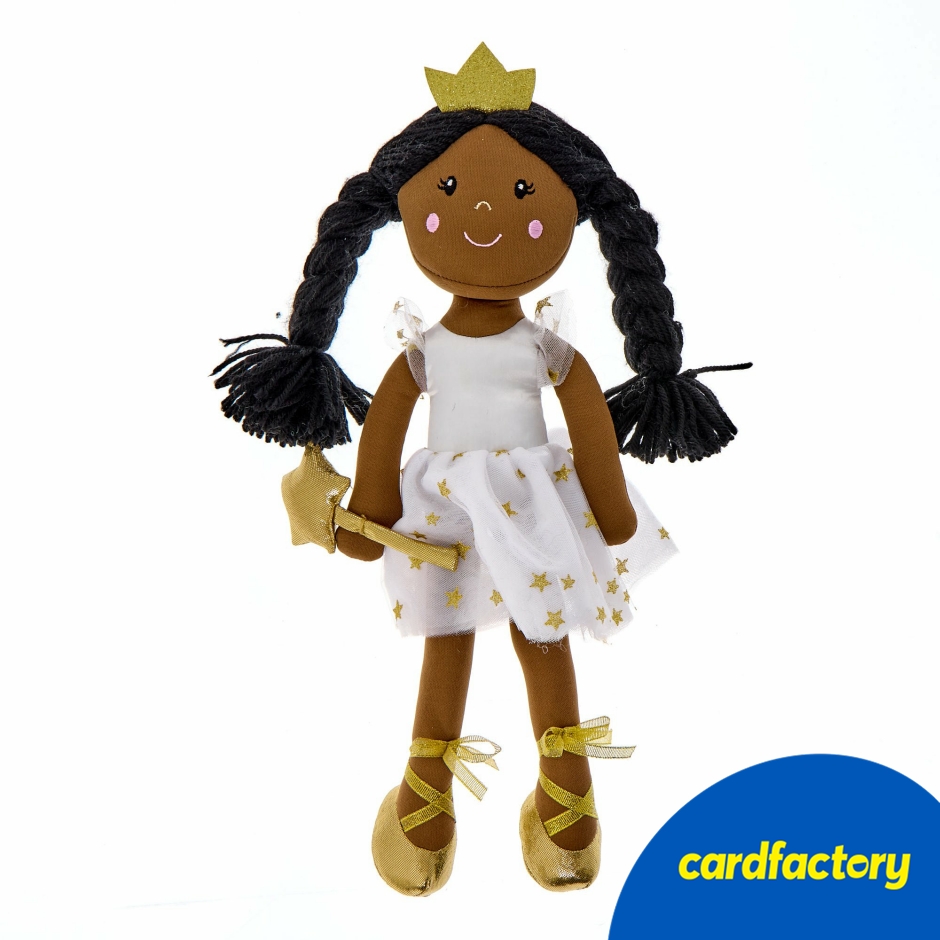 Image of Star Fairy Doll Soft Toy | Plush Children's Companion | White Dress with Gold Stars | Includes Wand and Crown | 19cm x 8cm x 11cm