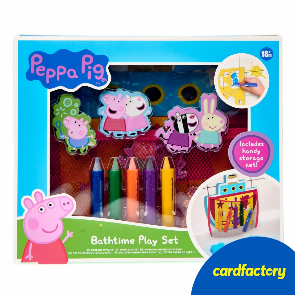 Image of Peppa Pig Gift Bathtime Play Set | Fun Bath Toys for Children | Includes Stencil Pens, Foam Shapes and Storage Net | Ages 18m+