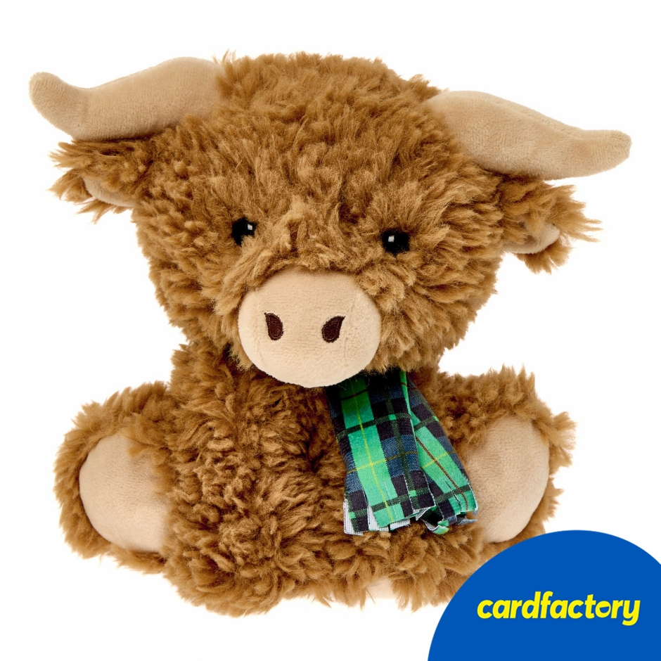 Image of Small Highland Cow Soft Toy - 19cm | Cute Plush with Tartan Scarf | Soft &amp; Cuddly | Plush | Adorable Gift for Kids &amp; Adults