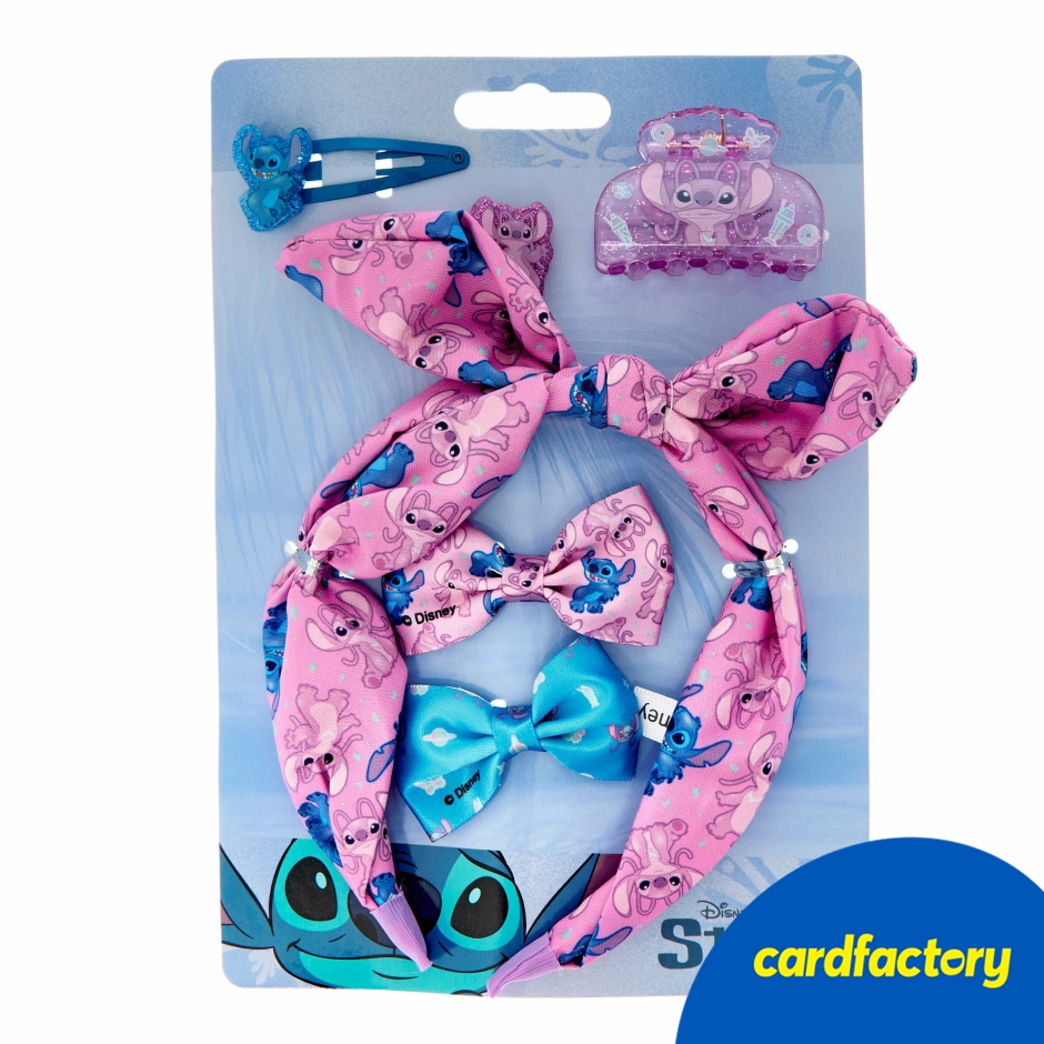 Image of Disney Stitch Child's Hair Accessories Gift Set | Adorable Themed Hairband, Claw Clip, Hair Slide &amp; Bows | Perfect for Everyday Use &amp; Dress Up | 19.7cm x 16cm x 1.8cm
