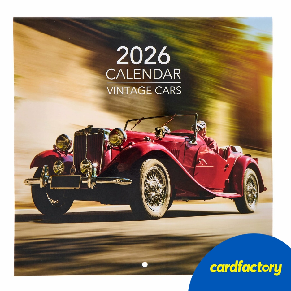 Image of Vintage Cars 2026 Square Wall Calendar | Classic Car Images | 29.5cm x 29.5cm | Quality Card Material