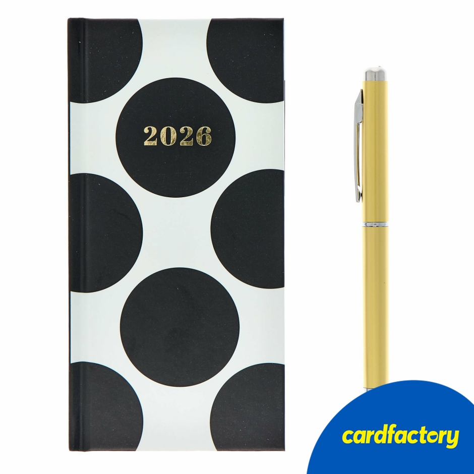 Image of Slim Polka Dot Diary with Pen | 2026 Week-to-View Design | Includes Matching Box | Portable Organiser |