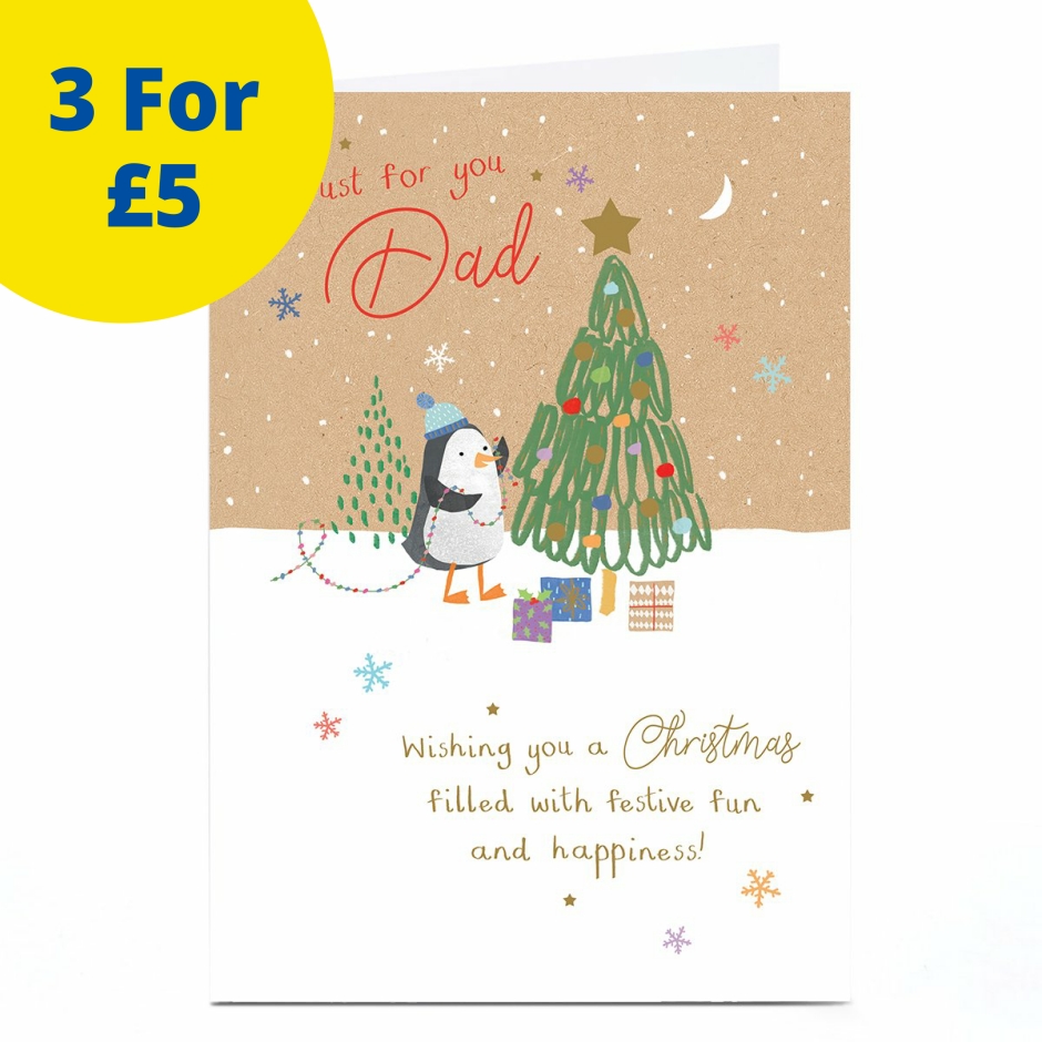 Image of Christmas Card - Penguin Decorating Tree, Dad | Christmas Cards