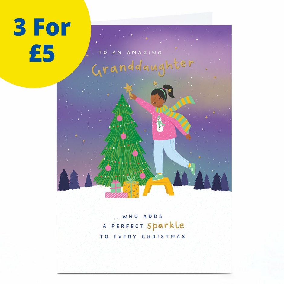 Image of Christmas Card - Girl Dressing Tree, Granddaughter | Christmas Cards