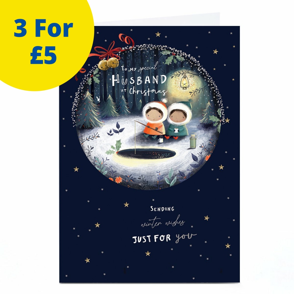 Image of Christmas Card - Cute Couple Ice Fishing, Husband | Christmas Cards