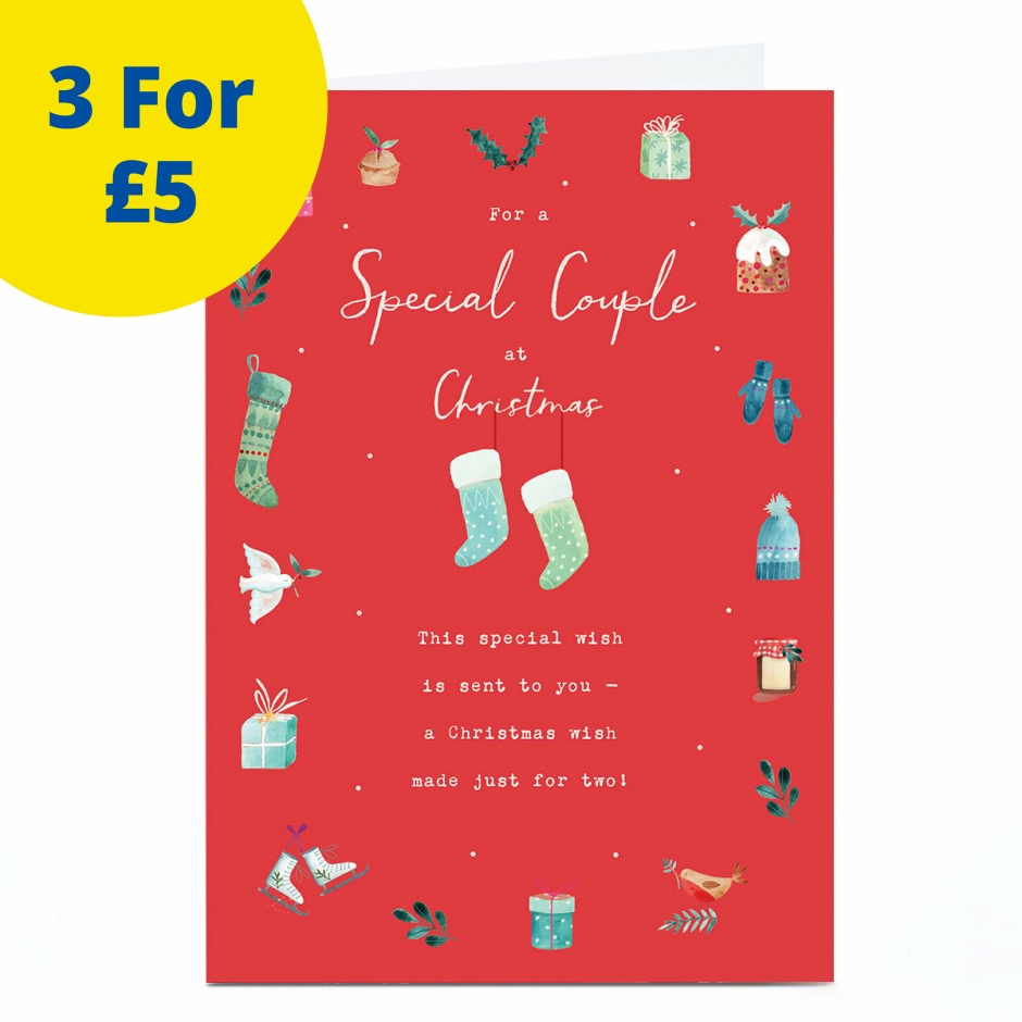Image of Christmas Card - Stockings and Christmas Icons, Special Couple | Christmas Cards