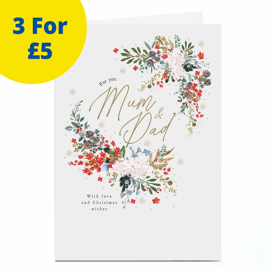 Image of Christmas Card - Classic Floral Love and Wishes, Mum &amp; Dad | Christmas Cards