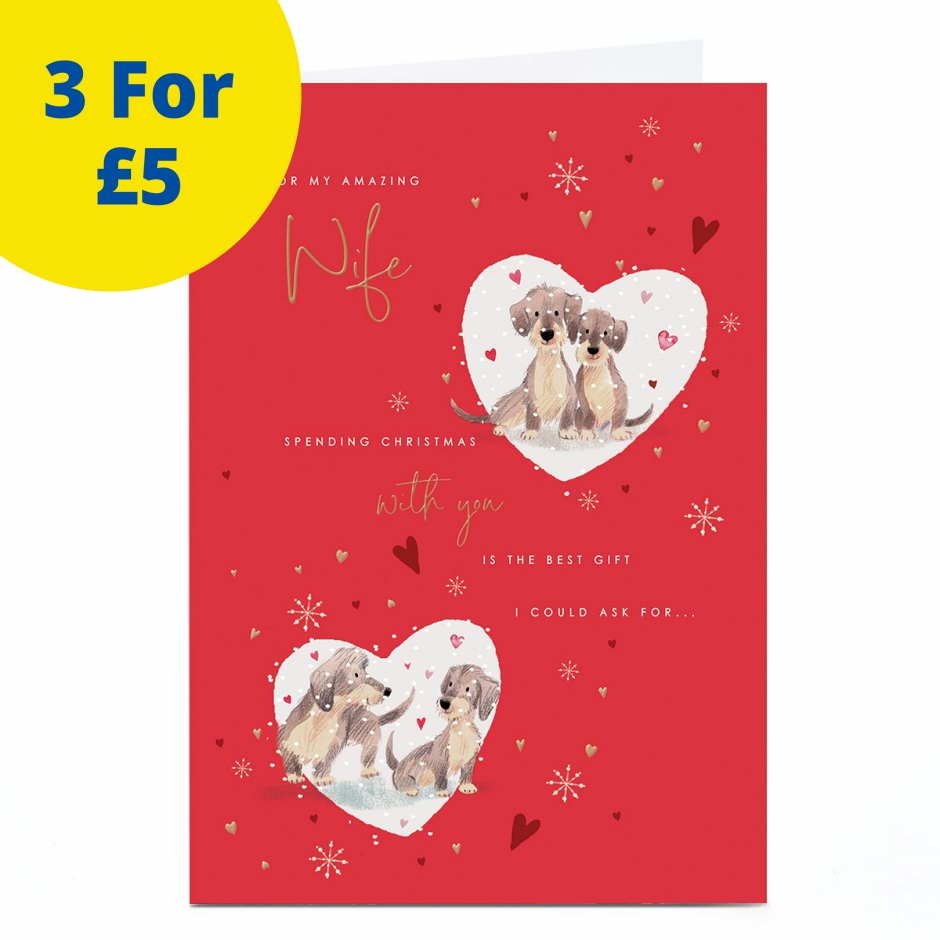 Image of Christmas Card - Cute Dogs in Hearts, Wife | Christmas Cards