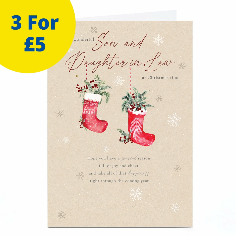 Image of Christmas Card - Pair of Stockings, Son &amp; Daughter in Law | Christmas Cards