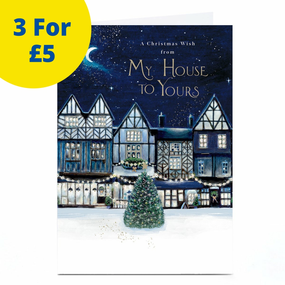 Image of Christmas Card - Night Sky Village Scene, From Our House to Yours | Christmas Cards