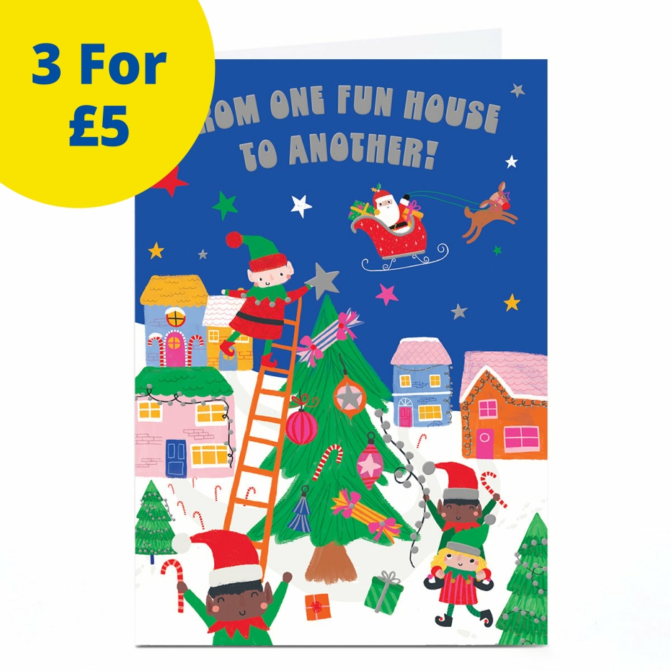 Image of Christmas Card - Elves Decorating Tree, From Our House to Yours | Christmas Cards