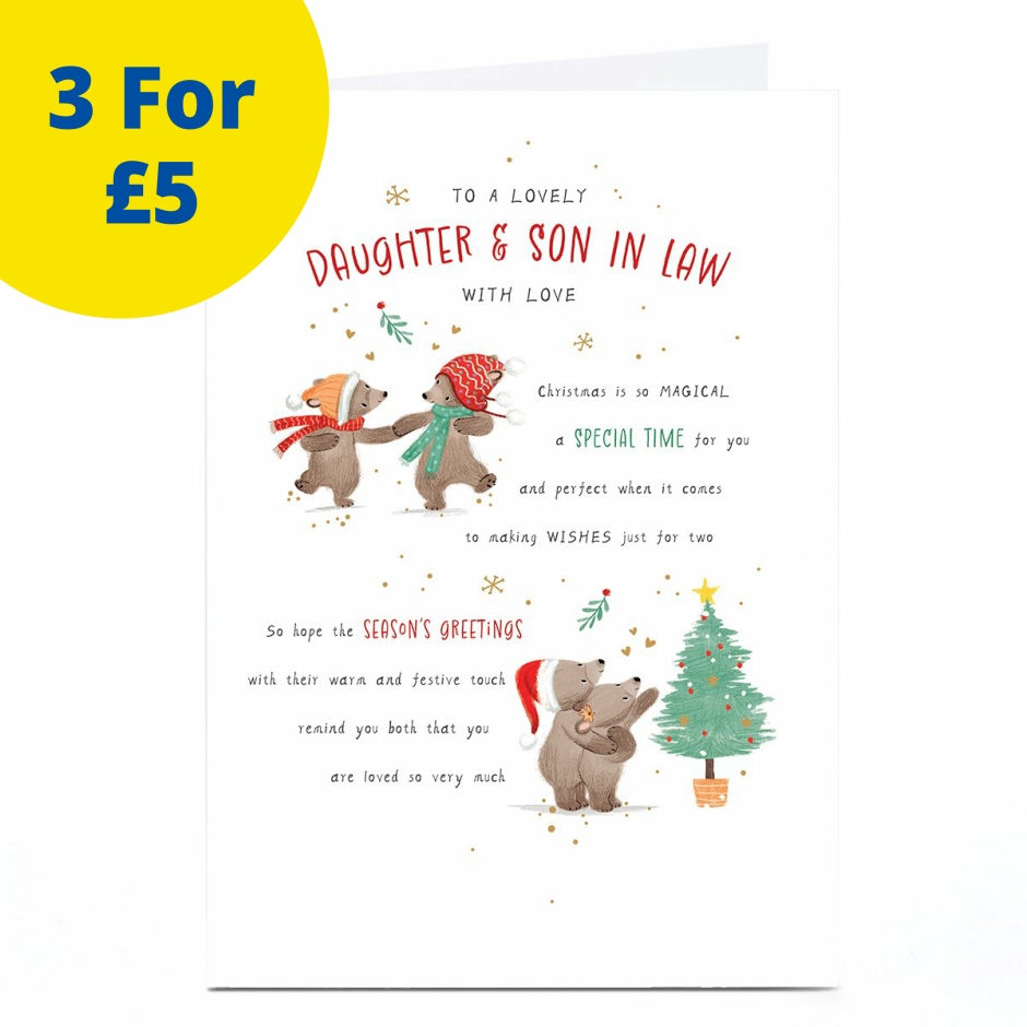 Image of Christmas Card - Bear Couple in Hats and Scarves, Daughter &amp; Son-in-Law | Christmas Cards