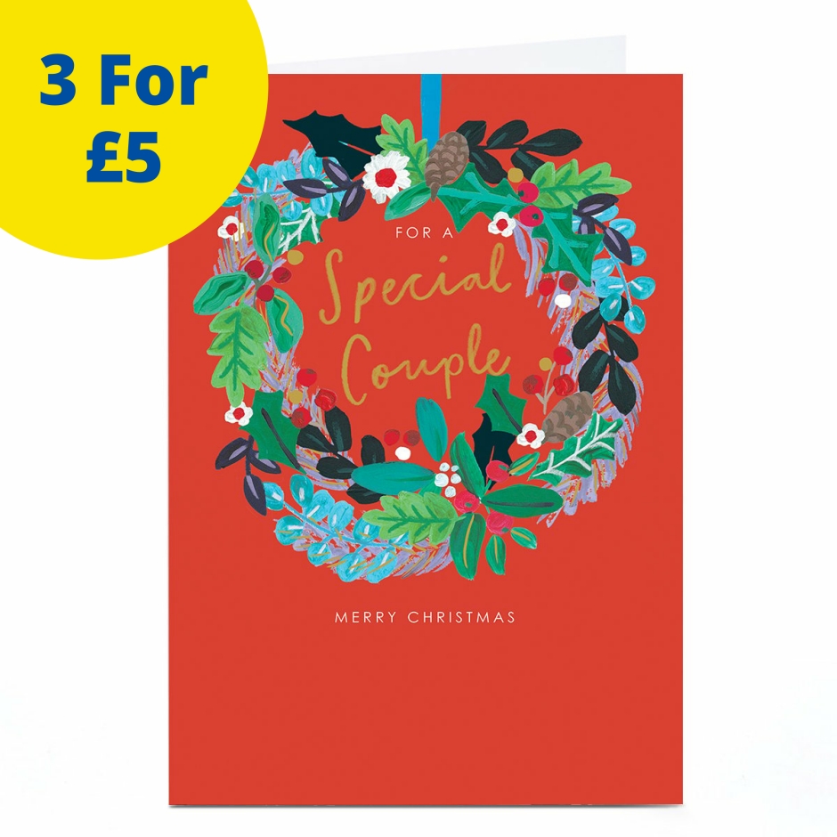 Image of Christmas Card - Red with Christmas Wreath, Special Couple | Christmas Cards