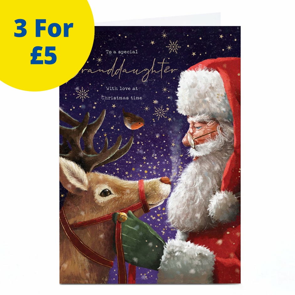 Image of Christmas Card - Santa with Rudolph, Granddaughter | Christmas Cards